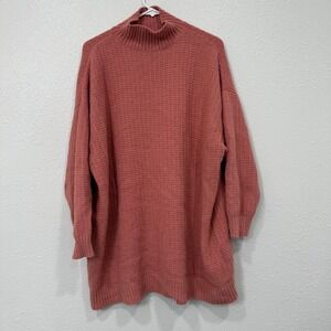 Basin Range Mock Neck Textured Knit Oversized‎ Tunic Sweater Coral XL